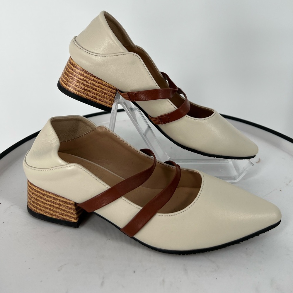 JEVA‎ JOSS MARY JANE FLATS IN BUTTER SOFT VANILLA VEGAN LEATHER NWOT